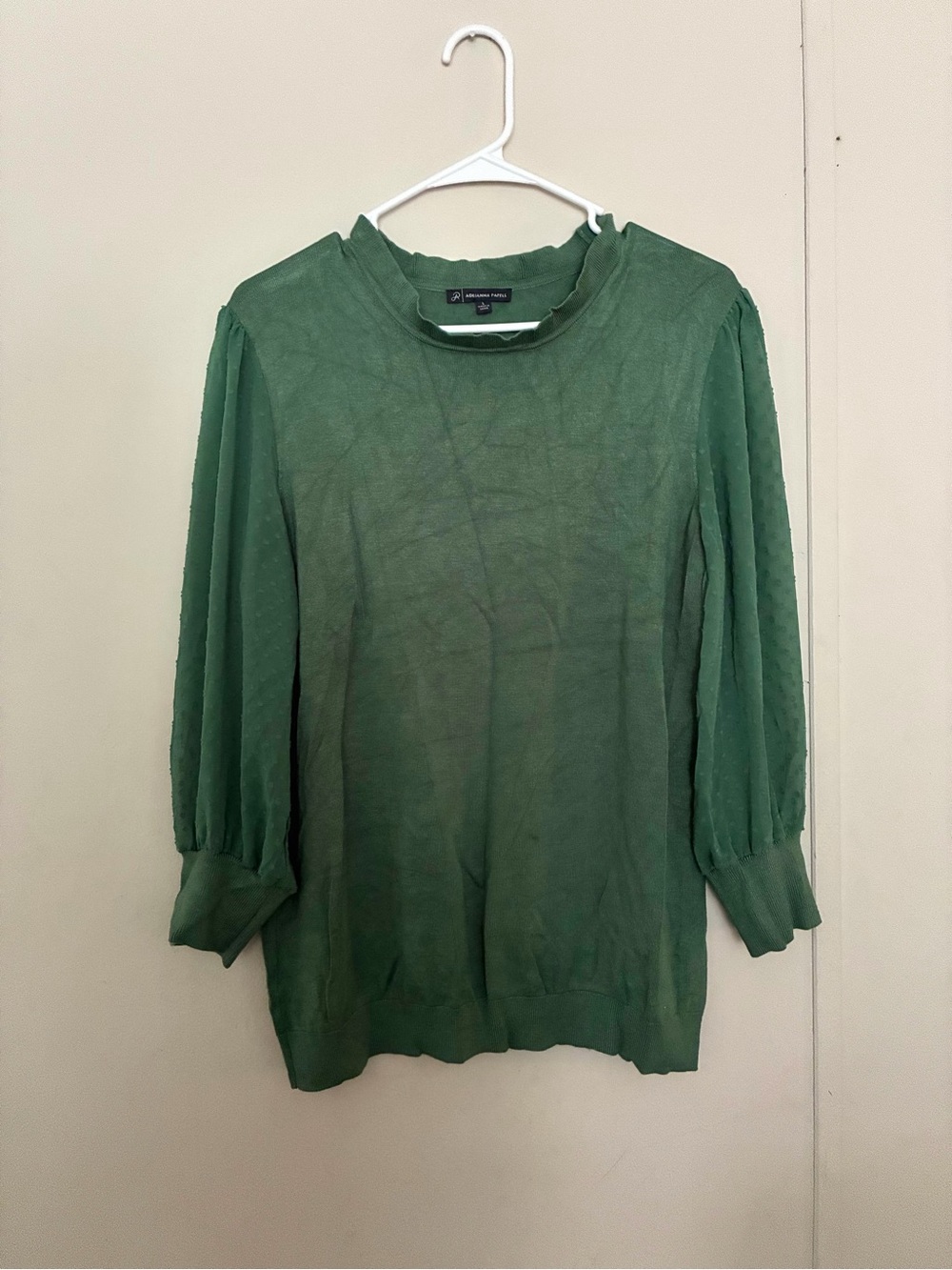 Adrianna Papell Green Puff-Sleeve Knit Top